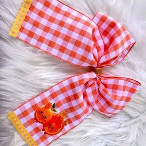 Orange Gingham Hair Bow with Fruit Design